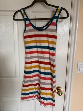 French Connection Striped Tank Dress in Teal, Red, Mustard, Grey, and White
